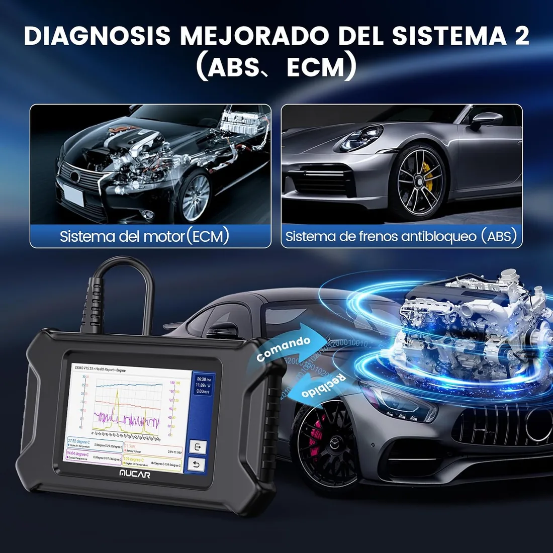 OBD2 Diagnosis, MUCAR CS90 Diagnosis Coche Multimarca con 2 Sistemas (ECM/ABS) Y 28 Funciones de Reinicio, Maquina Diagnosis Coche para AutoVIN, Android 7.0, Wi-Fi Actualización Gratuita foto 3