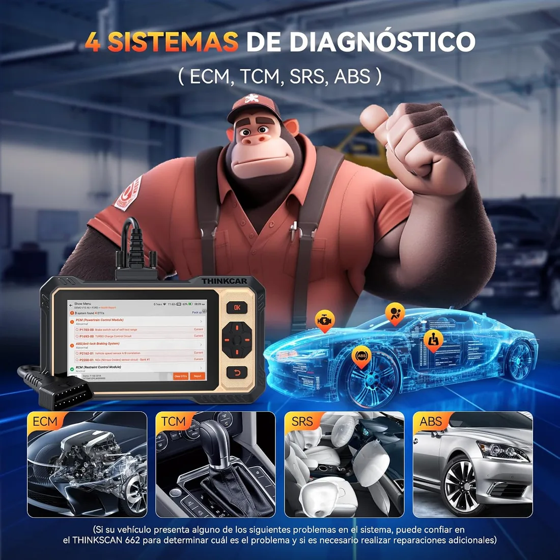 THINKCAR OBD2 Diagnosis, ThinkScan 662 Diagnosis Coche Multimarca de 4 Sistema(ECM/TCM/SRS/ABS), Diagnosis Coche con 12 Funciones de Reinicio/Vin Automático/Prueba Activa-Actualización Gratuita foto 3