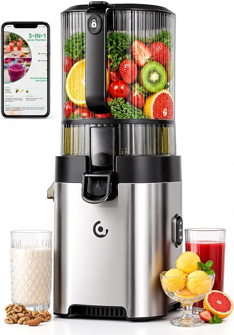 AMZCHEF Extractor de Zumos, Slow Juicer con Apertura XL de 158MM