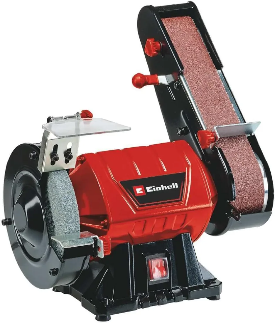 Einhell Lijadora de banda de sobremesa TC-US 350 | 350 W | cinta/disco abrasivo | protección | protector chispas | Disco abrasivo de grano grueso + cinta abrasiva