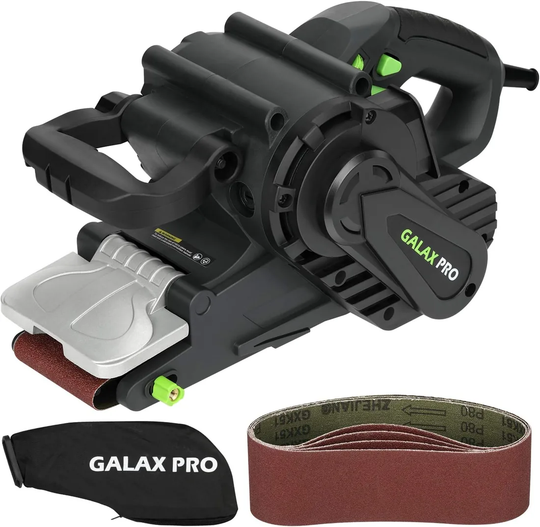 GALAX PRO 1010W Lijadora de banda,con superficie de lijado de 533 mmx76 mm | Lijadora con control de velocidad y conexión para aspiradora, incluye bolsa para el polvo y cinta abrasiva
