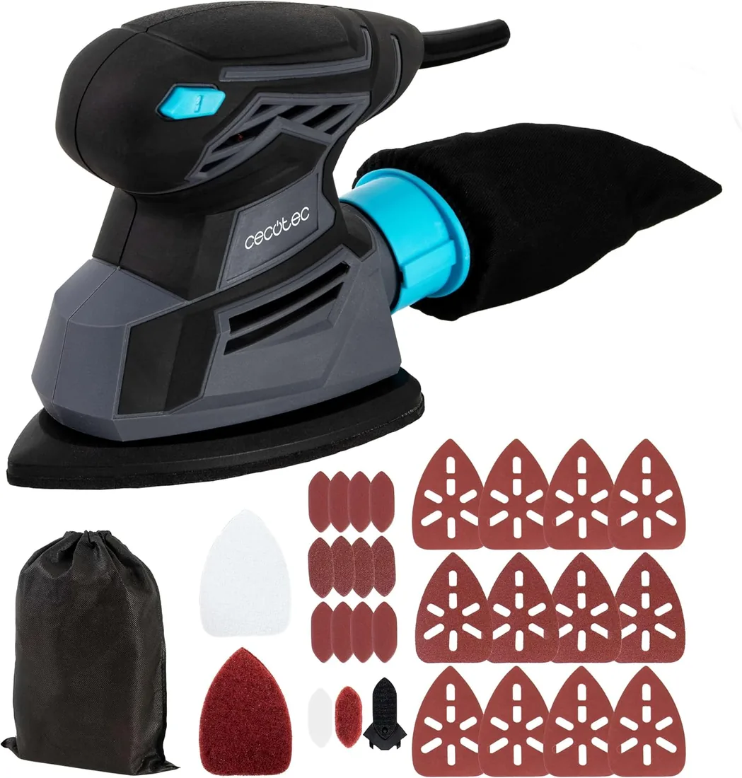 Cecotec Lijadora Eléctrica con Cable PerfectSurface 125 Delta EasyGo, 130W, 13500rpm, Diseño Triangular 140x140x80mm, Depósito Integrado, Incluye Accesorio FingerDetail, 12 Lijas y Bolsa de Transporte foto 3