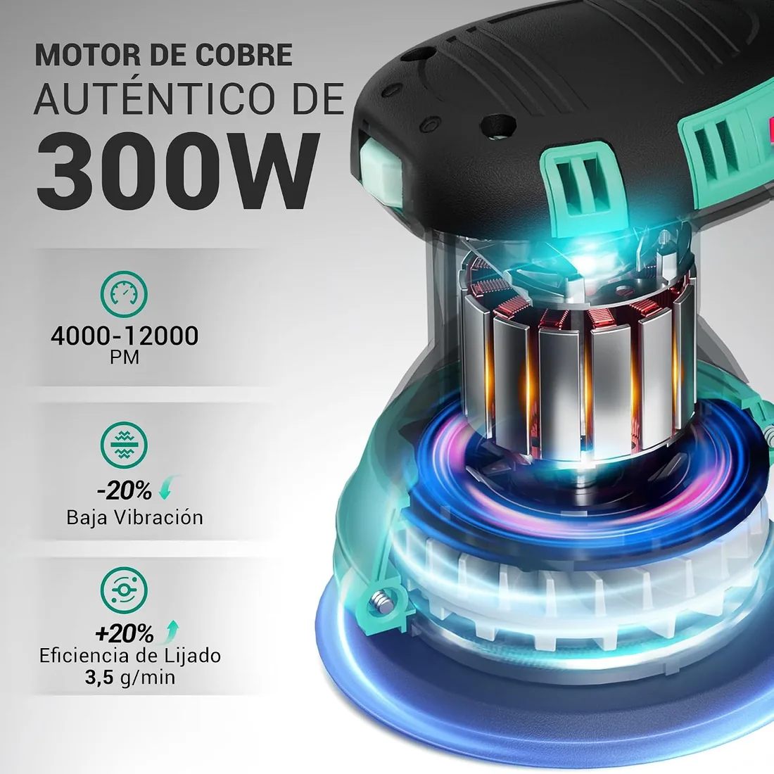 DCA Lijadora Orbital 300W, 125 mm, 6 Velocidades 12000 OPM Lijadora Madera | Con recogida de polvo y 10 lijas, para lijar y pulir superficies de madera y acero, ideal para proyectos de carpintería y DIY foto 2