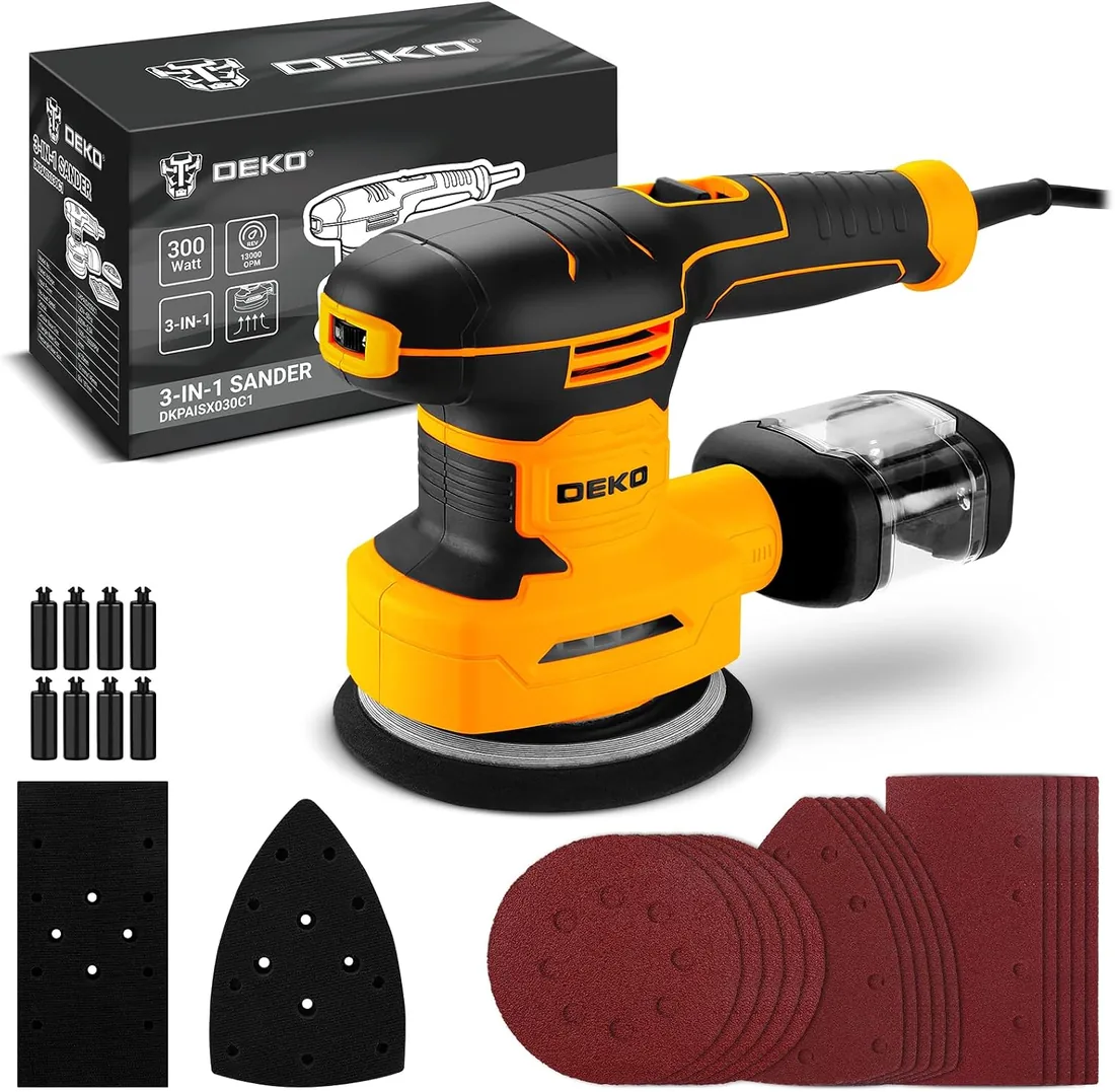 DEKOPRO Lijadora Orbital 3 en 1: Lijadora Orbital Con Cable de 300W, 13000RPM, Con 15 Hojas De Papel de Lija, Juego de Lijadoras Eléctricas de 6 Velocidades Para Carpinteros. foto 2