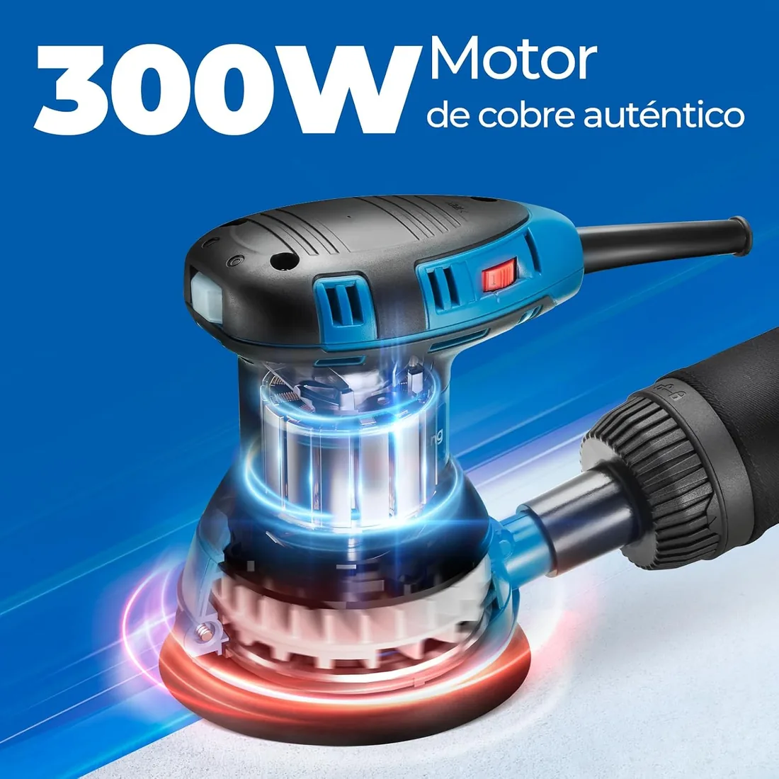 DongCheng lijadora excéntrica de 300 W, lijadora de 125 mm | 6 velocidades, 4.000-12.000 rpm, depósito recogepolvo, 10 hojas de lija, ideal para trabajar la madera y para bricolaje foto 2