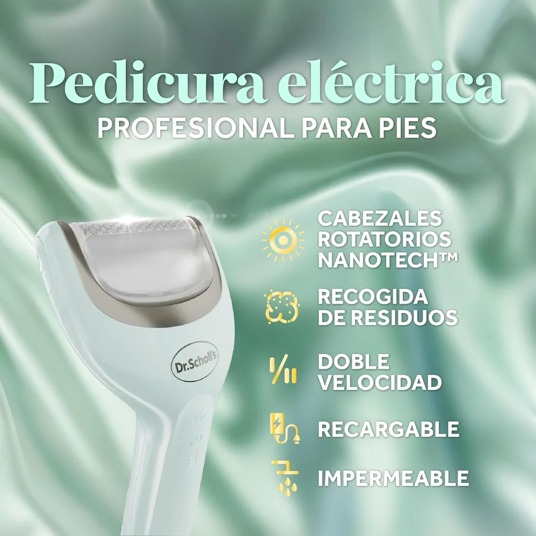 Dr. Scholl's Pedi Perfect Pro Pedicura Eléctrica Profesional para Pies – Elimina Callos y Durezas, Lima Eléctrica para Talones, Fresa Recargable e Impermeable, 3 Cabezales, Recogepolvo foto 3