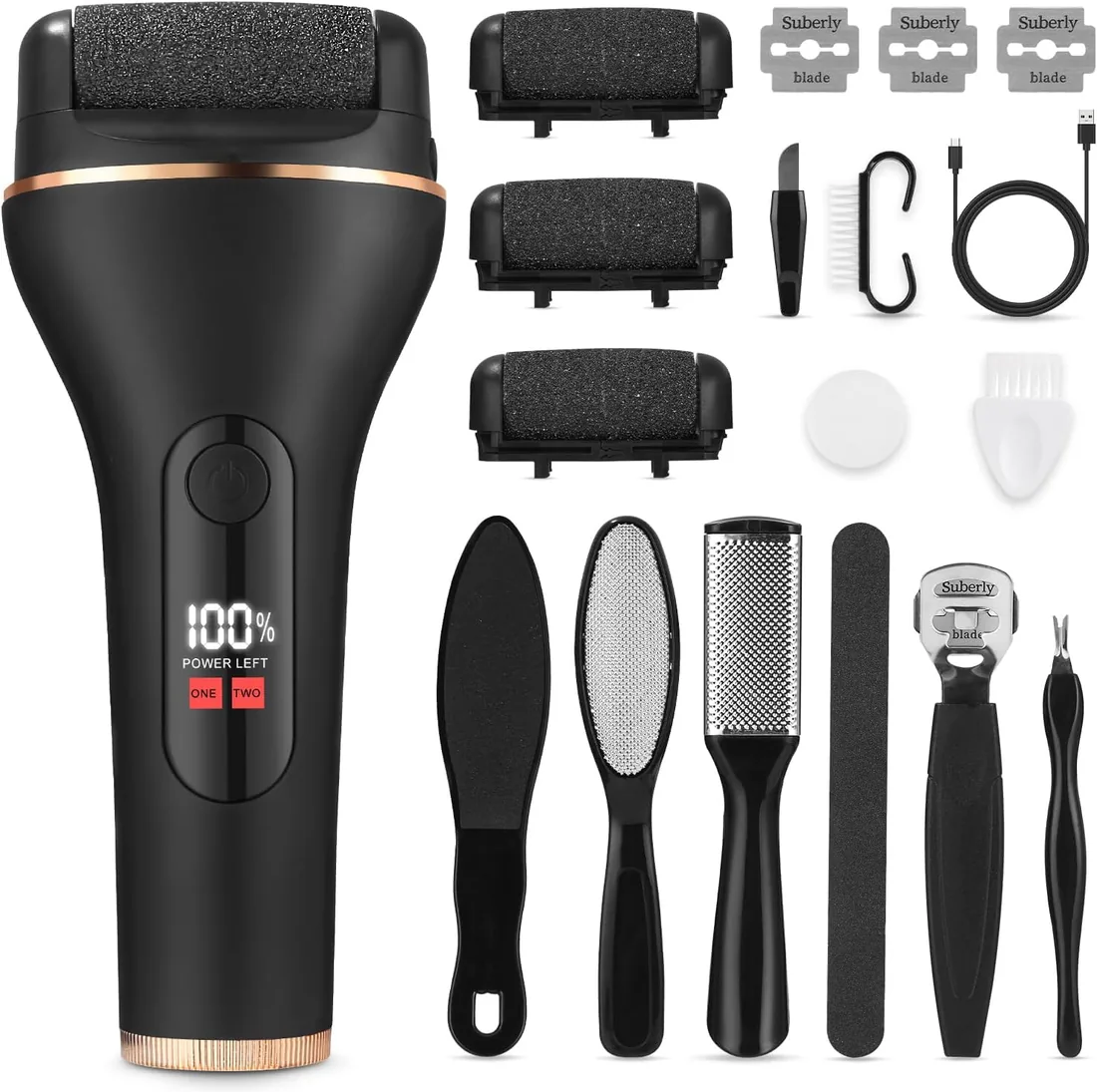 Lima Electrica Pies Durezas, 18 Piezas Set Pedicura Profesional para Pies, Quita Durezas para Pies Electrico, Callos Pies Eliminar, IPX7 Impermeable Lima Pies Durezas con 3 Rodillos y 2 Velocidades