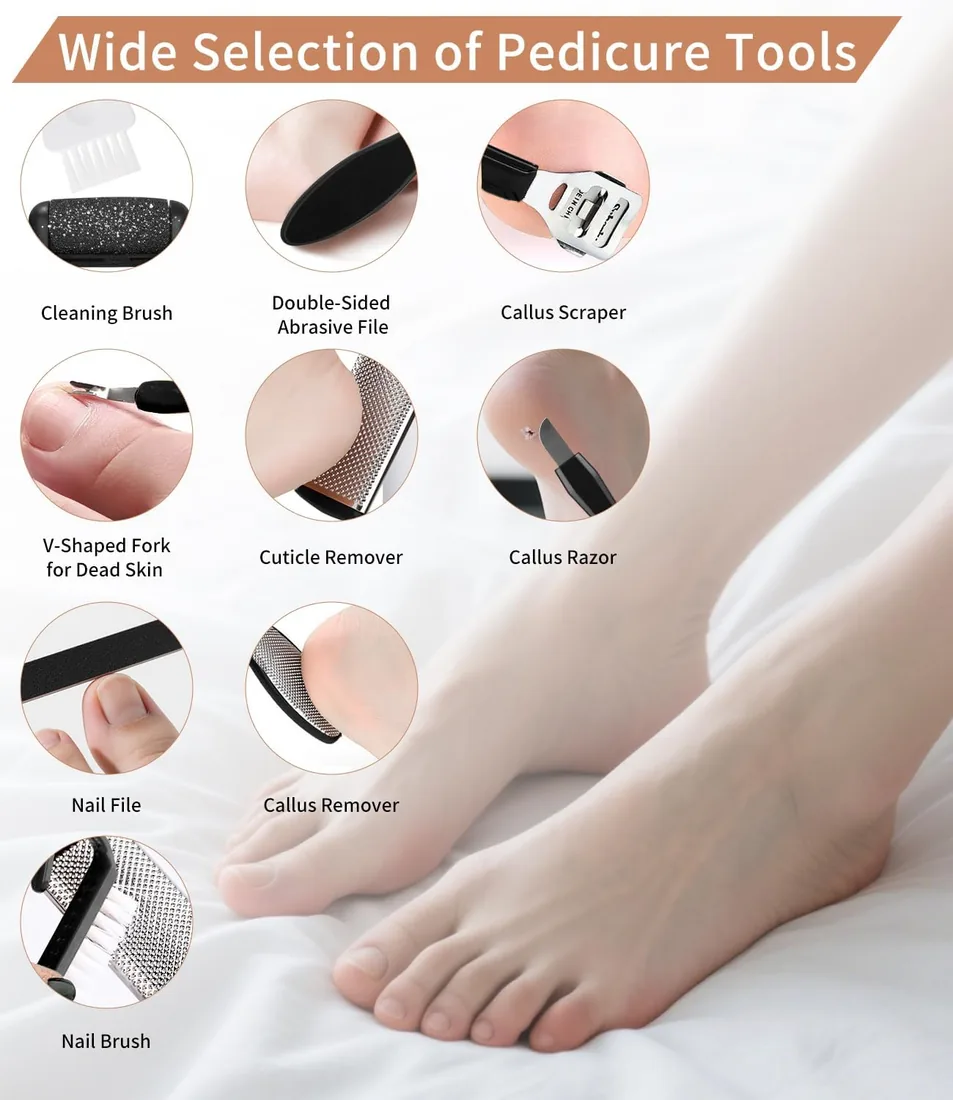 Lima Electrica Pies Durezas, 18 Piezas Set Pedicura Profesional para Pies, Quita Durezas para Pies Electrico, Callos Pies Eliminar, IPX7 Impermeable Lima Pies Durezas con 3 Rodillos y 2 Velocidades foto 3