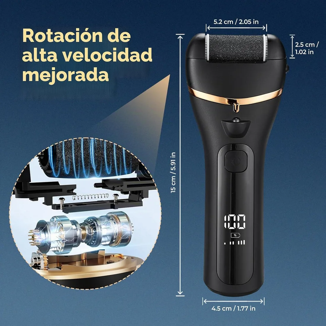 Lima Electrica Pies Durezas, Callos Pies Eliminar Electrico con 3 Rodillos, 3 Velocidades Eliminador de Callos Eléctrico, Pedicura Electrico Profesional Recargable foto 2