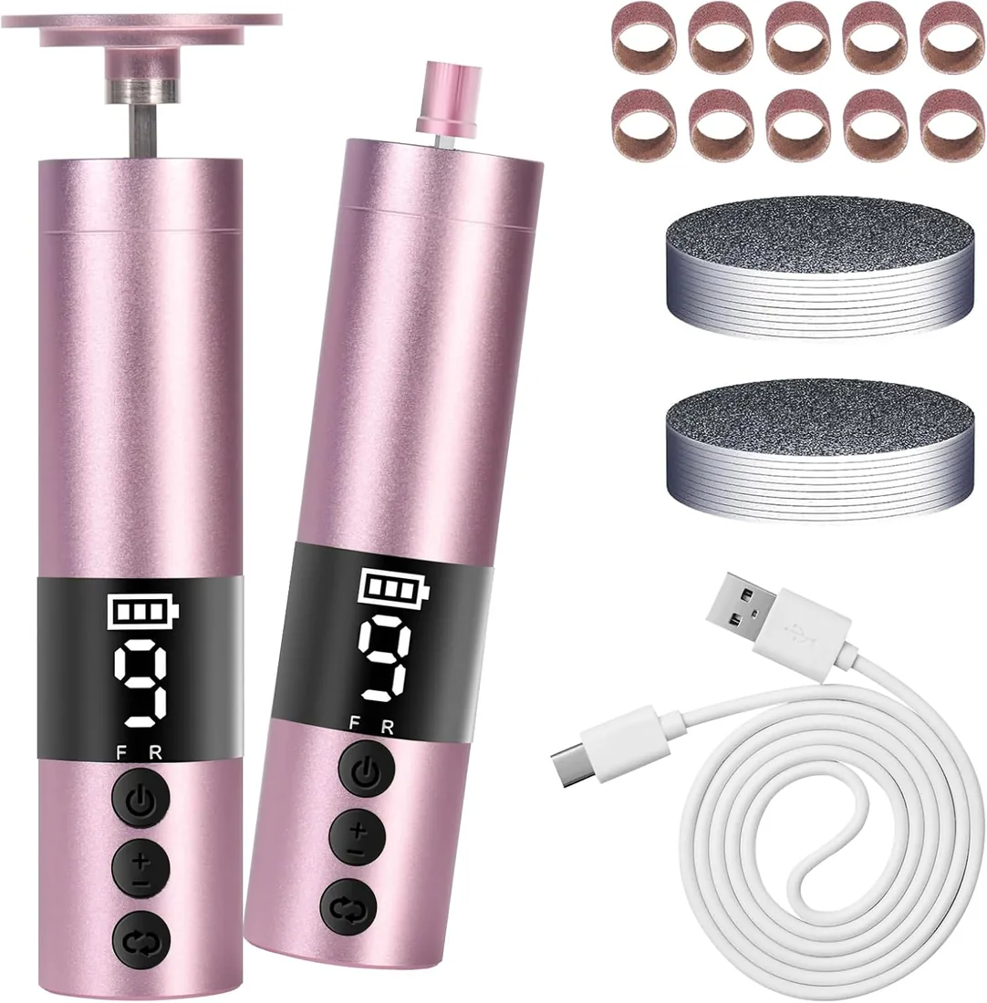 Lima Electrica Pies Durezas, con limas de pies y pulidor de uñas, para Pies con Pantalla LCD y 9 Niveles, set de cuidado de pies para talones agrietados, callosidades, muerto (Oro rosa)