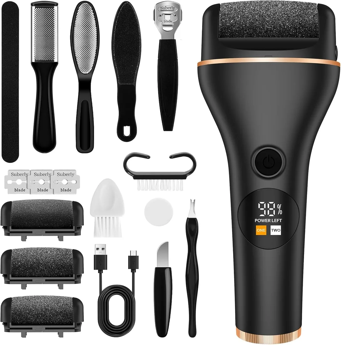 Lima Electrica Pies Durezas, Pedicura Profesional para Pies 18 Piezas Set con 3 rodillos de repuesto y 2 Velocidades con led y luz para Pies, Callos Pies para Exfoliante