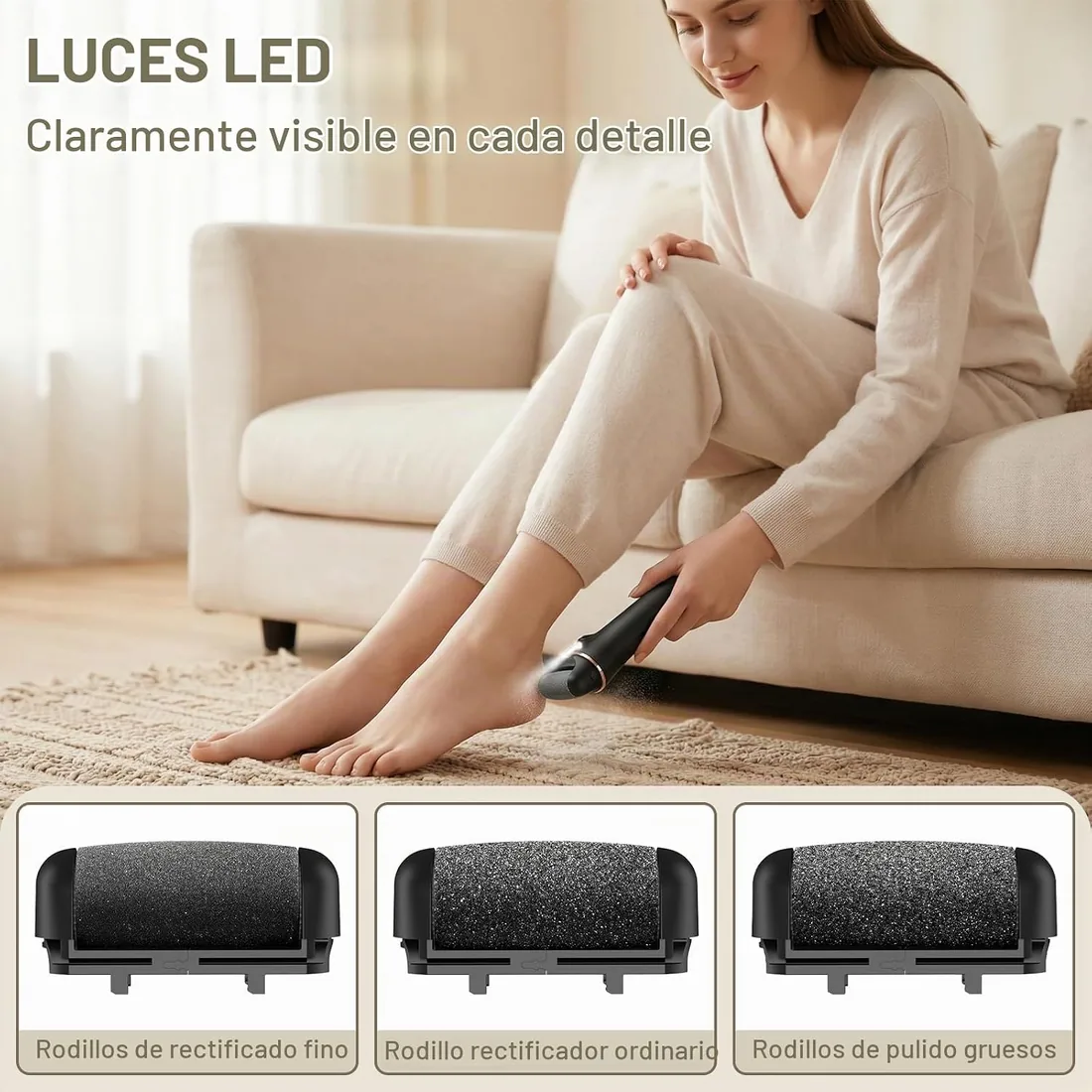 Lima Electrica Pies Durezas, Pedicura Profesional para Pies 18 Piezas Set con 3 rodillos de repuesto y 2 Velocidades con led y luz para Pies, Callos Pies para Exfoliante foto 2