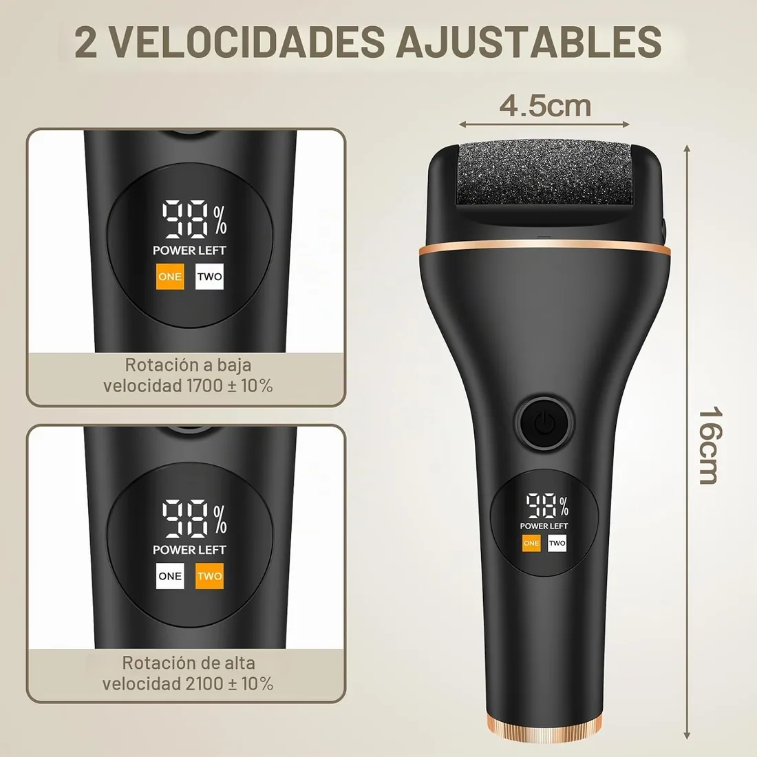 Lima Electrica Pies Durezas, Pedicura Profesional para Pies 18 Piezas Set con 3 rodillos de repuesto y 2 Velocidades con led y luz para Pies, Callos Pies para Exfoliante foto 3