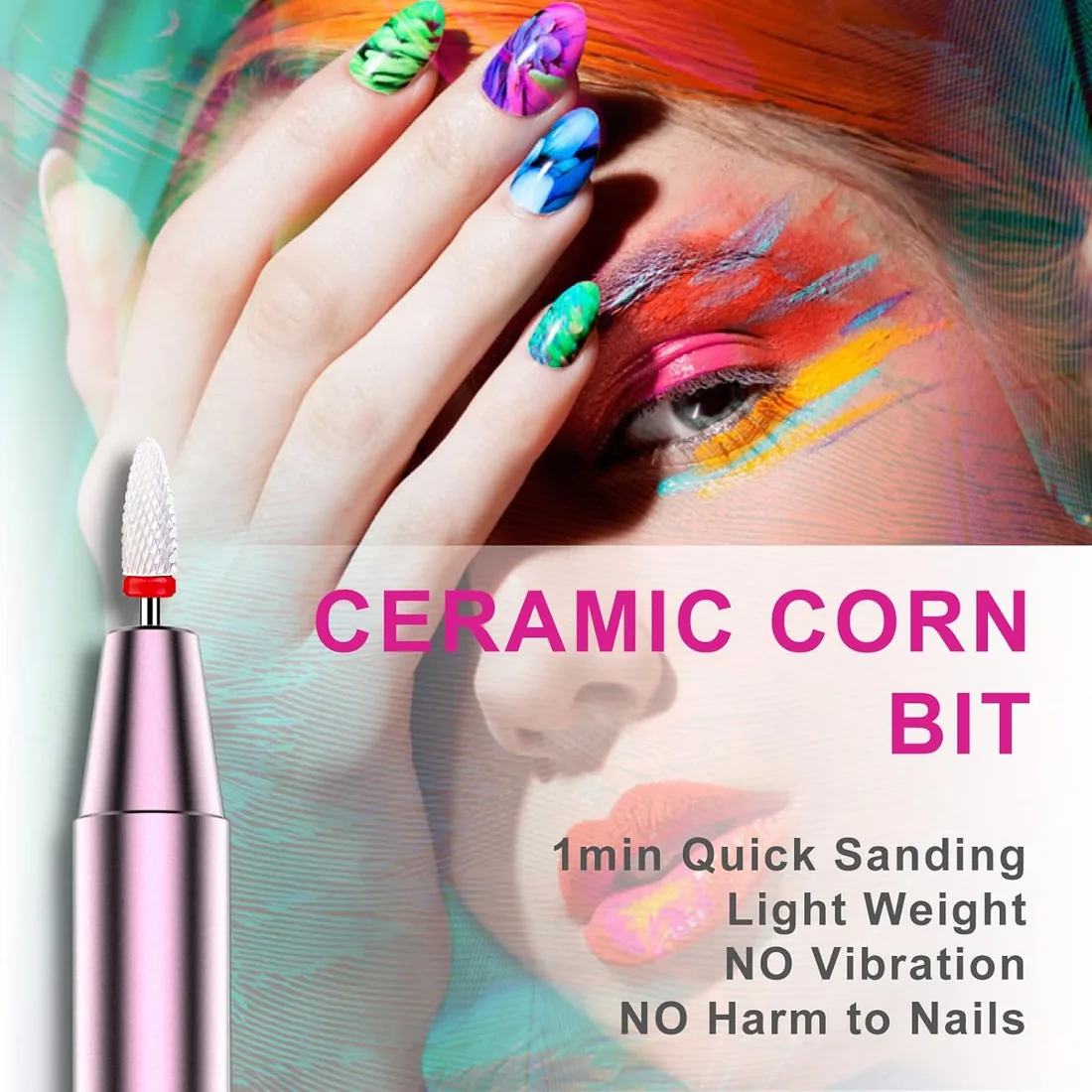 Xoali Torno para Uñas 25000RPM, 12 en 1 Lima Eléctricas Uñas USB con Brocas de Cerámica, Pulidoras de uñas Portatil Velocidad Ajustable, Manicura y Pedicura Eléctrico Profesional para Salón DIY (Rosa) foto 3