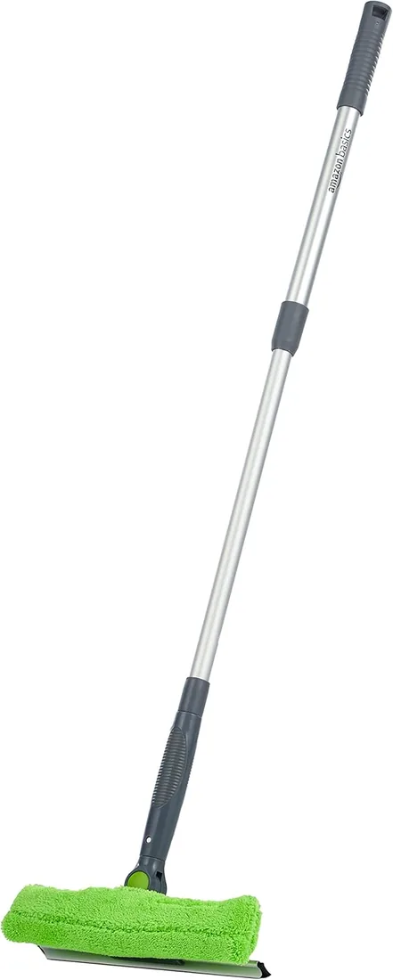 Amazon Basics Limpiacristales extensible con cabezal giratorio de 180 grados y mango telescópico de 66 a 96,5 cm, perfecto para limpiar ventanas, espejos o azulejos, Verde, Plateado, Negro foto 2
