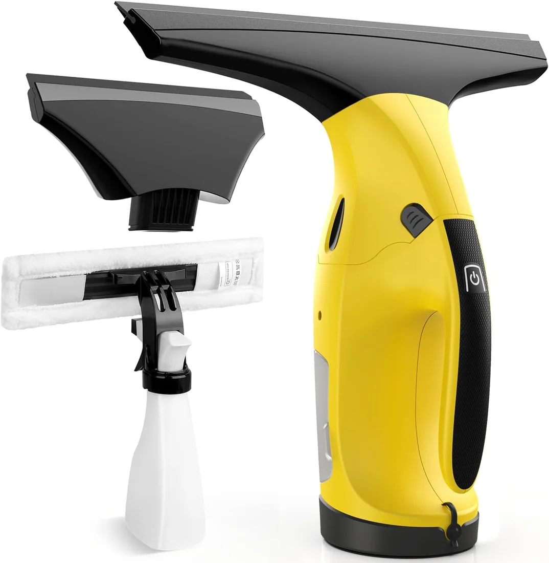 Limpiacristales eléctrico para Ventanas, Limpiadora de Cristales, Aspirador de Ventanas Recargable, con Cuchillas de limpiaparabrisas de 28 cm y 17 cm para Limpiar Ventanas (Amarillo) foto 2