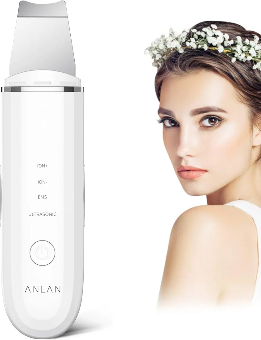 ANLAN Peeling Ultrasónico Facial Skin Scrubber Exfoliación Limpiador de Poros para Limpieza y Cuidado (Blanco)