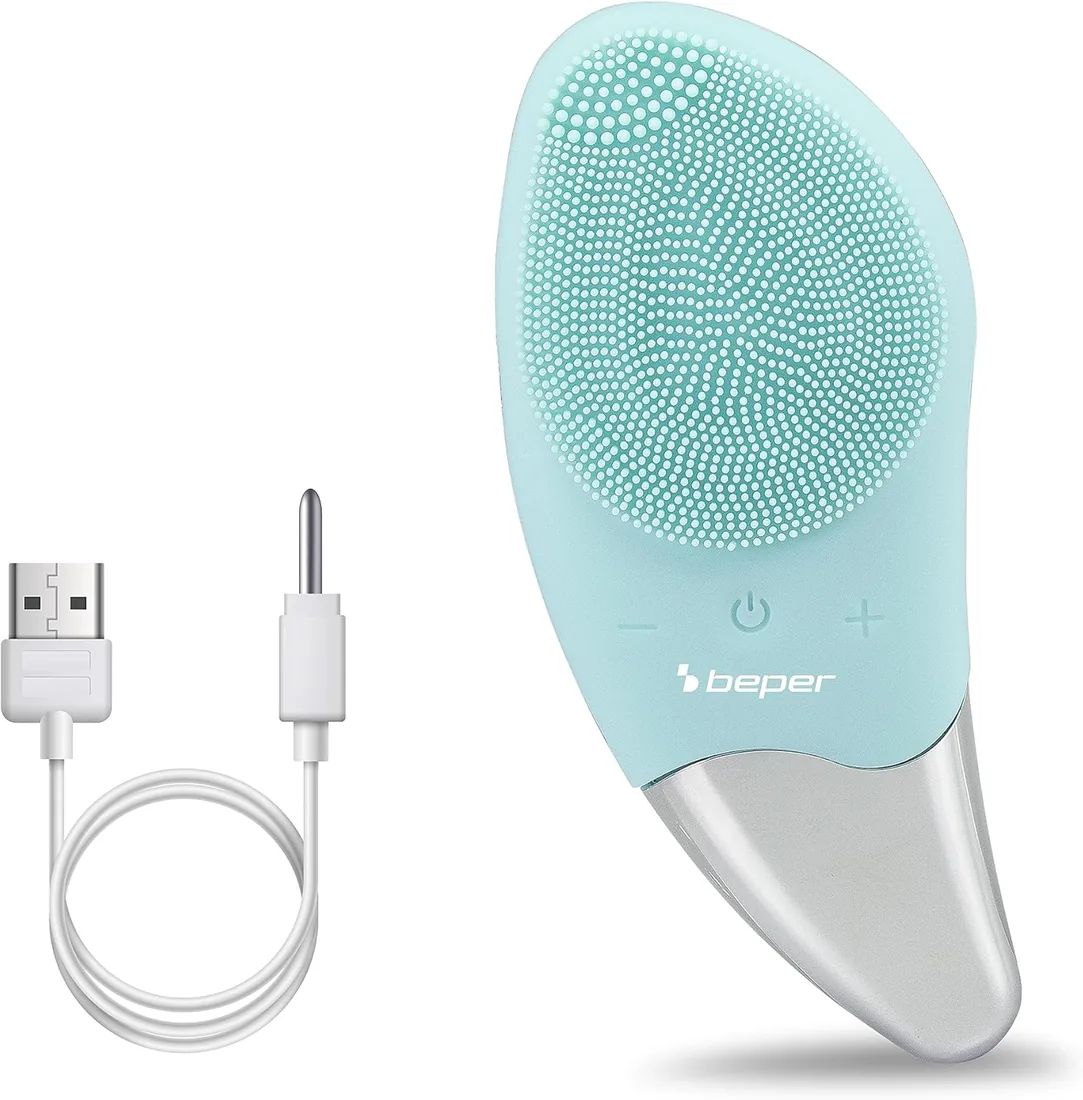 BEPER P302VIS002 Cepillo de limpieza facial, 5W, Silicona, Impermeable, Tecnología sónica, Recargable mediante cable USB, Batería, Ideal para todo tipo de piel, Azul foto 2