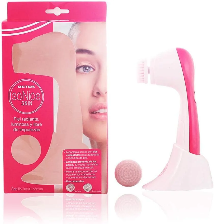 Beter – Cepillo limpiador facial sónico So Nice Skin , incluye 2 cabezales, apto pieles sensibles, limpieza facial diaria, exfoliante foto 2
