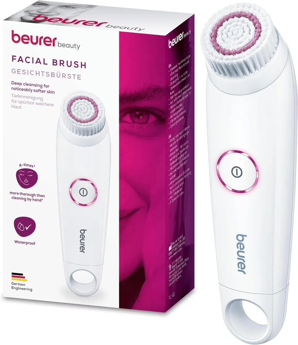Beurer FC 45 cepillo limpiador facial eléctrico, limpieza profunda para una piel visiblemente suave y luminosa, rotación de 2 niveles, para todo tipo de piel, resistente al agua, blanco