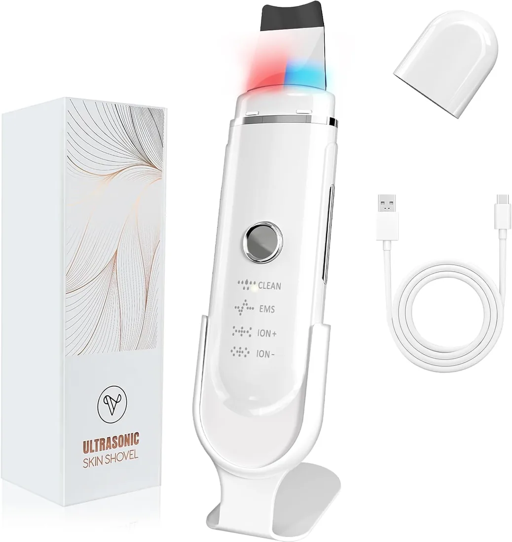 Peeling Ultrasónico Facial, 4 Modos y Luz Azul Roja | Limpiador Ultrasónico Facial, Skin Scrubber Removedor de Puntos Negros, Dispositivo de Belleza