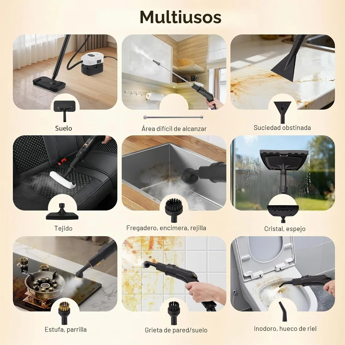 Limpiador a vapor con depósito de 1,6 L, 2500 W, 3 bares de presión y 105 °C, limpiador de vapor de alta presión, vapor caliente, limpieza multiusos sin químicos, para suelo, cocina, ventanas foto 3