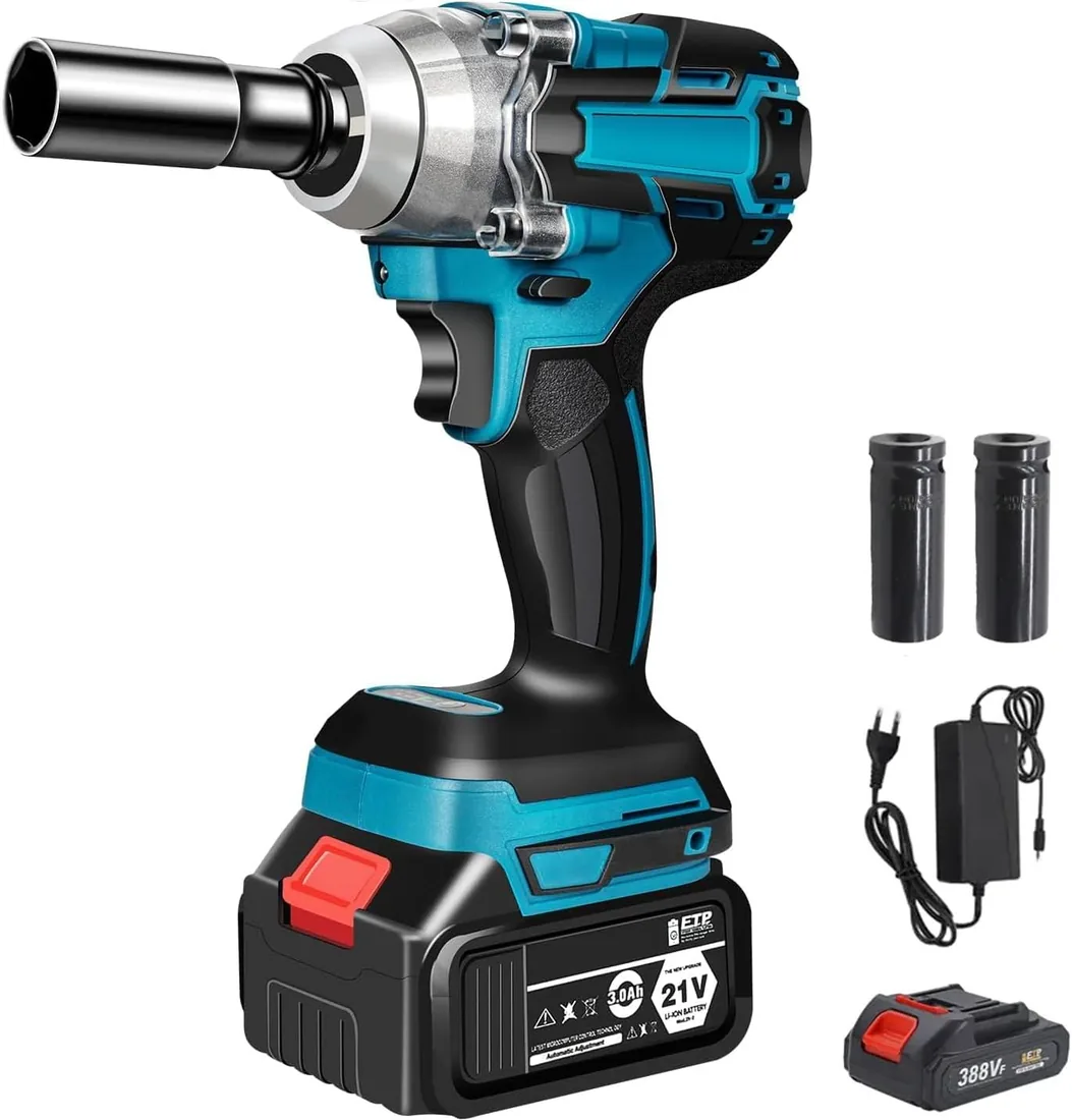 Llave de impacto con batería de 550 N.m, 21V Pistola de Impacto Bateria, Llave Impacto de 1/2" Cuadrada, Taladro de Impacto Eléctrico, para Reparación de Automóviles (con 1 Batería de 3,0 Ah)