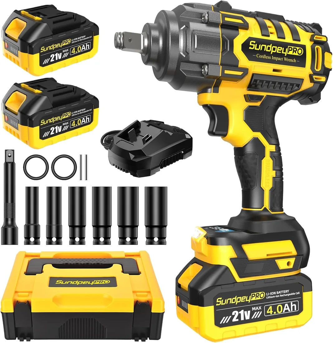 Llave de Impacto Inalámbrica 1300Nm, Pistola de Impacto Bateria 1/2" con 2 Baterías 4.0Ah, Motor Brushless, 3 Velocidades + Modo RSS, Maletín y 6 Enchufes, para Mecánica, Construcción & Bricolaje foto 3
