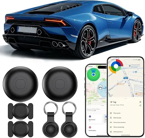 GPS Coche Localizador Pack 2 ud, Magnético Localizador GPS Android e iOS, Smart Tag sin Suscripción, Resistente al Agua (IP68), Resistente, para Moto, Cartera, Maleta Cabina