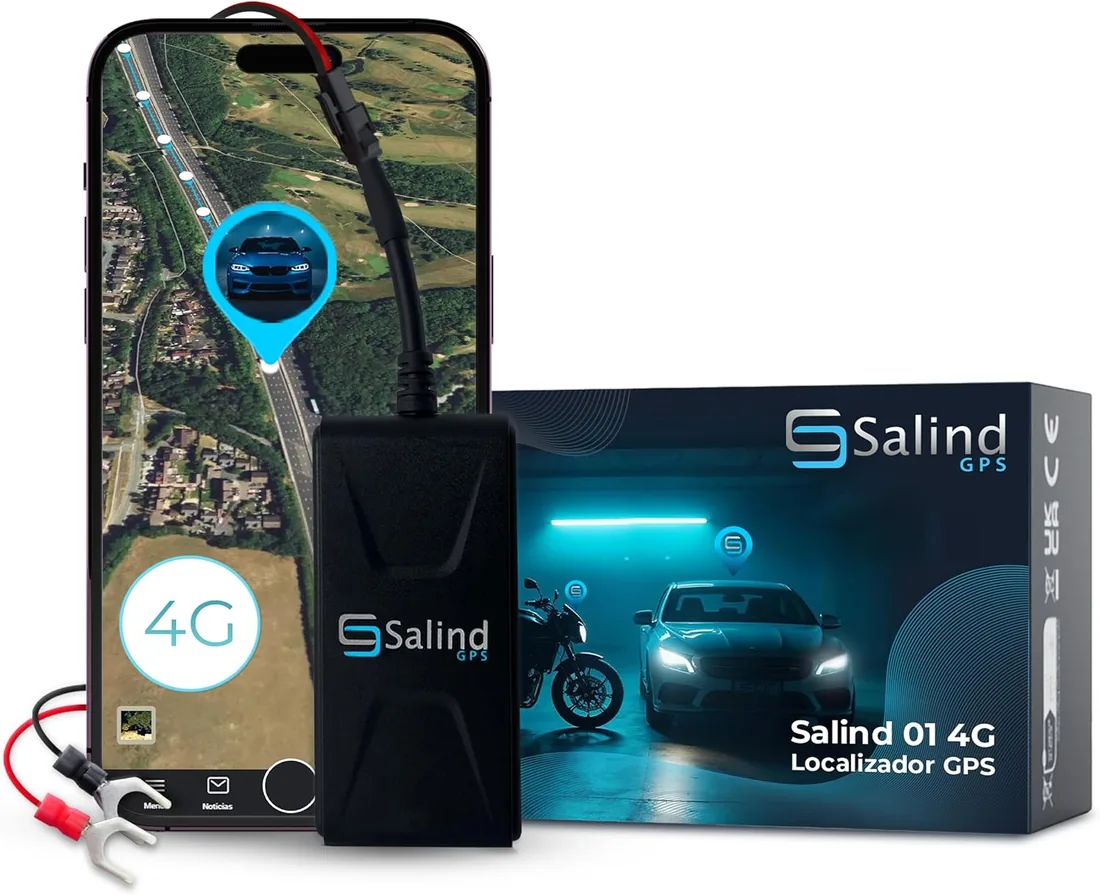 Salind Localizador GPS 4G con Cable para Coche, Moto y Otros Vehículos | Conexión Directa a Batería