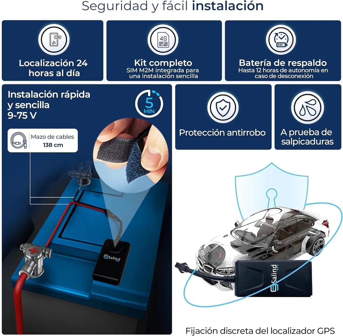 Salind Localizador GPS 4G con Cable para Coche, Moto y Otros Vehículos | Conexión Directa a Batería foto 3