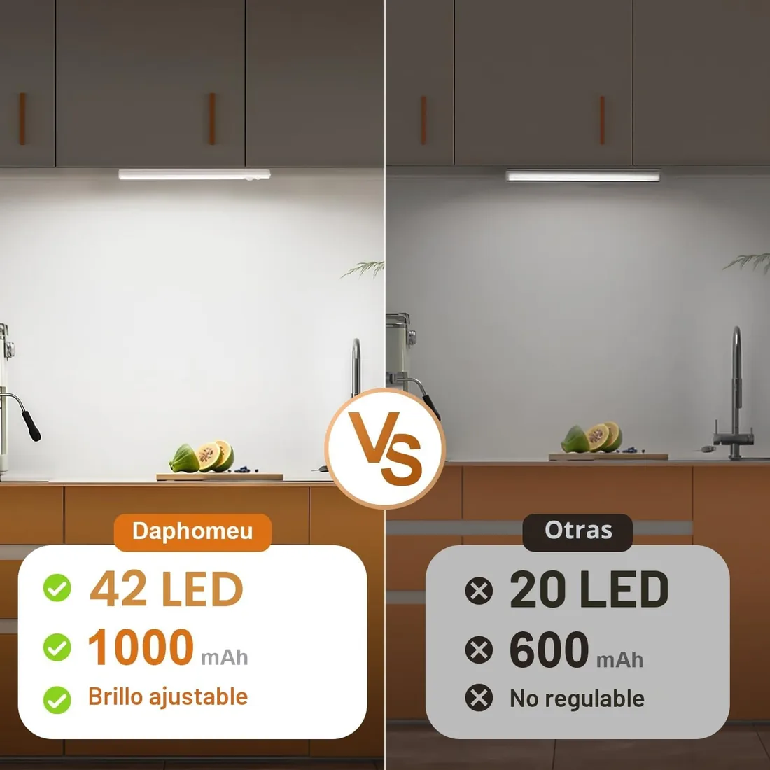 daphomeu 5 Pack 20CM Luces led Cocina Recargables, Atenuable tipo C carga | Luz Armario Sensor Movimiento,Blanco frío Luz Sensor Movimiento Interior, Lampara Led para estantería, armario de escaleras foto 2