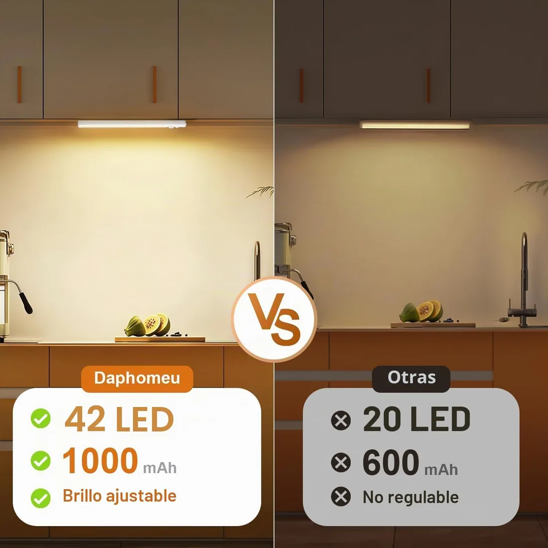 daphomeu 5 Pack Luces led Cocina Recargables,Luz Armario Sensor Movimiento Atenuable tipo C carga,Luz Sensor Movimiento Interior, Lampara Led para estantería, armario de escaleras foto 2