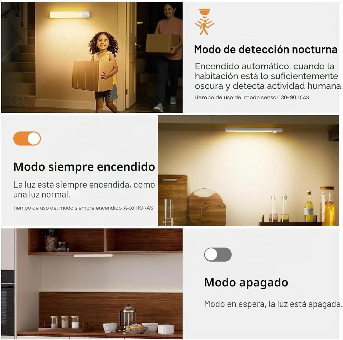 daphomeu 5 Pack Luces led Cocina Recargables,Luz Armario Sensor Movimiento Atenuable tipo C carga,Luz Sensor Movimiento Interior, Lampara Led para estantería, armario de escaleras foto 3
