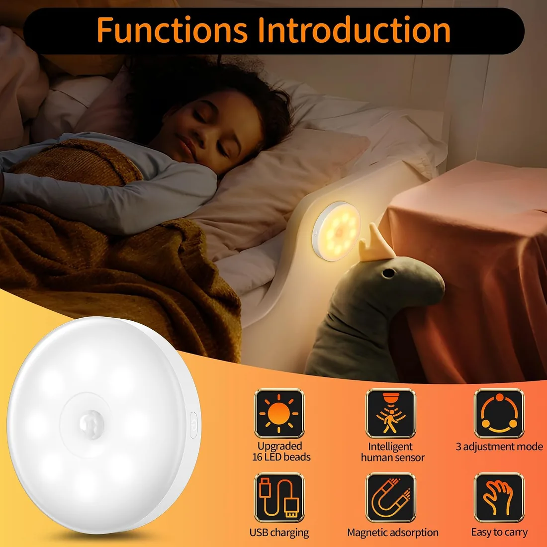 daphomeu 6 Pack de Luz led con Sensor de Movimiento Usb Recargable, Luces con Sensor de Movimiento Interiores, IluminacióN Led Para Escaleras, IluminacióN de Armario, 3 Modos de Luz Para foto 2