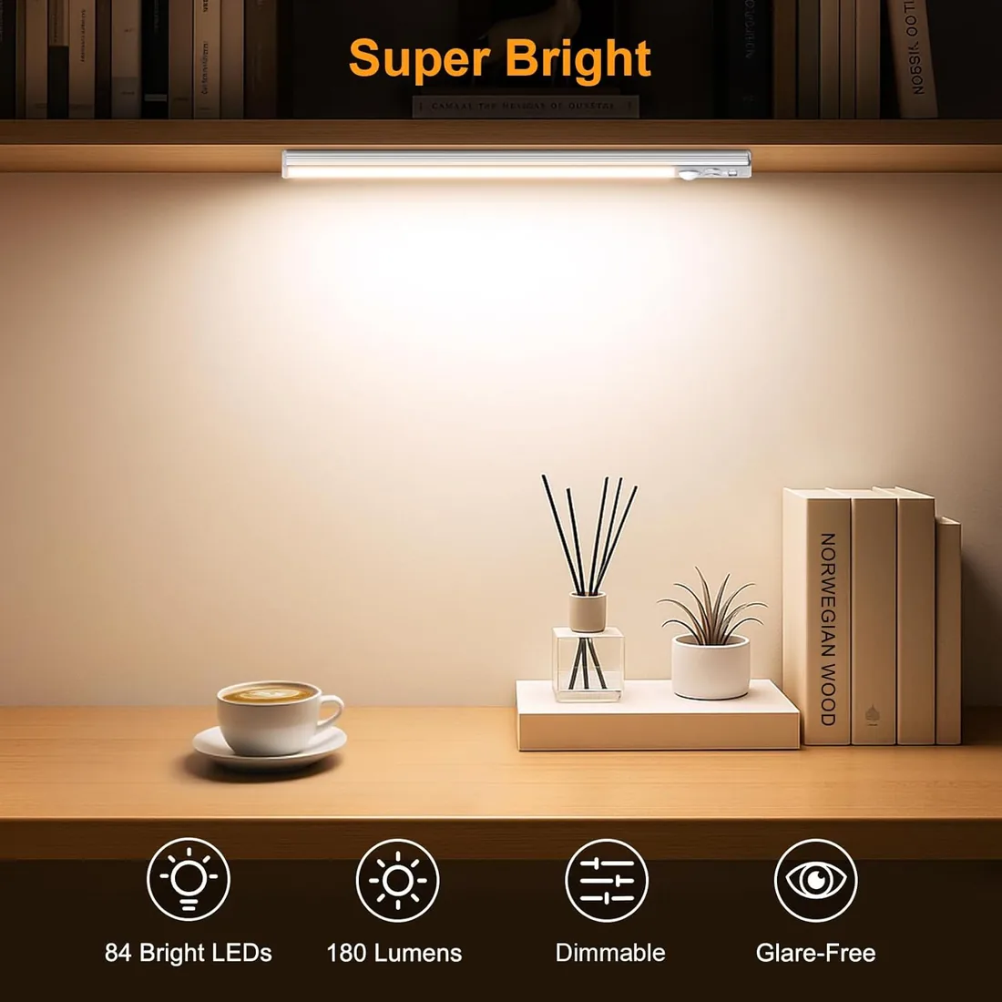 Gritin Luz de Armario Recargable, 26CM Superbrillantes Luces Cocina, 2 uds. | 3 Colores & 5 Niveles de Brillo, 4 Modos, Sensor Movimiento, Larga Duración, Fácil Instalación, Luces Armario Magnéticas foto 3