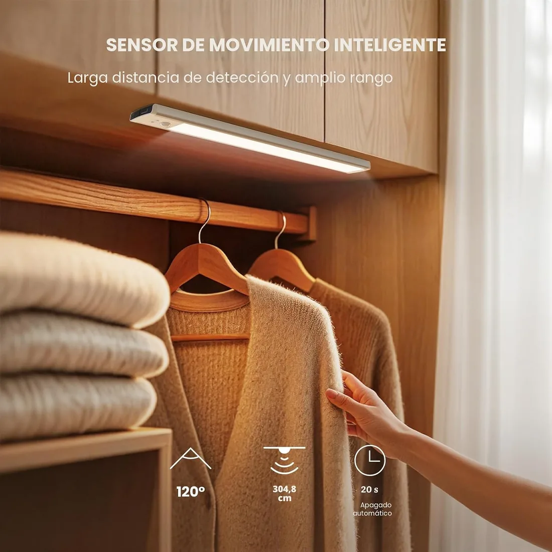 Luz LED Armario con Sensor de Movimiento, 20cm Luces LED Cocina | 5 Niveles de Luminosidad & 4 Modos, Lámpara USB-C Recargable Magnética para Armario, Escalera, Cocina - 2 Piezas foto 2