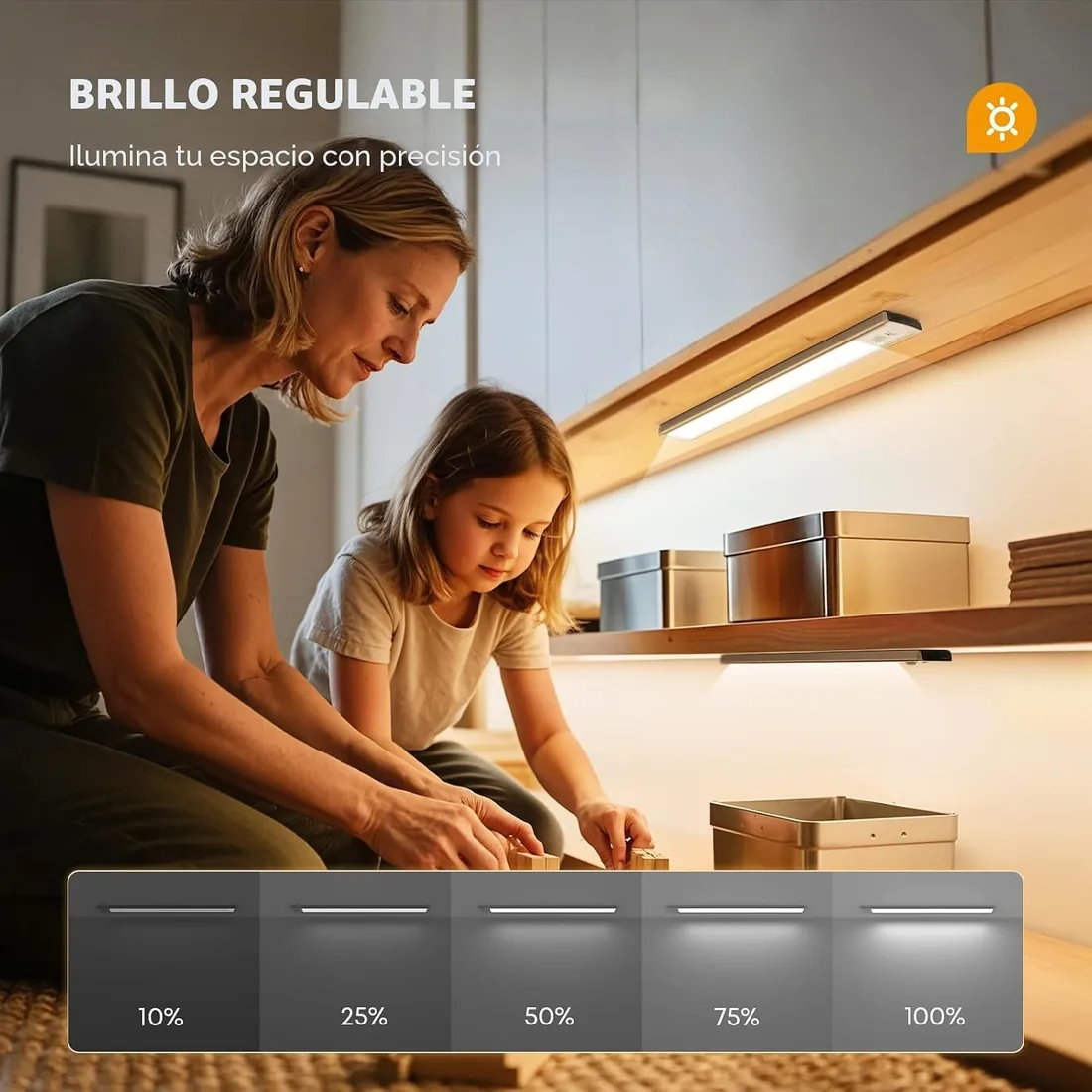 Luz LED Armario con Sensor de Movimiento, 20cm Luces LED Cocina | 5 Niveles de Luminosidad & 4 Modos, Lámpara USB-C Recargable Magnética para Armario, Escalera, Cocina - 2 Piezas foto 3