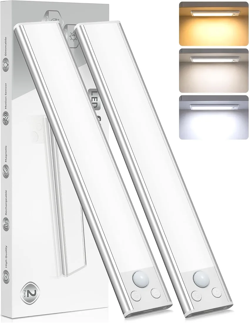 Luz LED Sensor Movimiento Cocina - Armario Luces Pilas Adhesiva Recargable | Magnetica Lampara sin Cables Bajo Mueble Interior Armarios Tira Lamparas Pared Barra Light Iluminacion Inalambrica Lights USB
