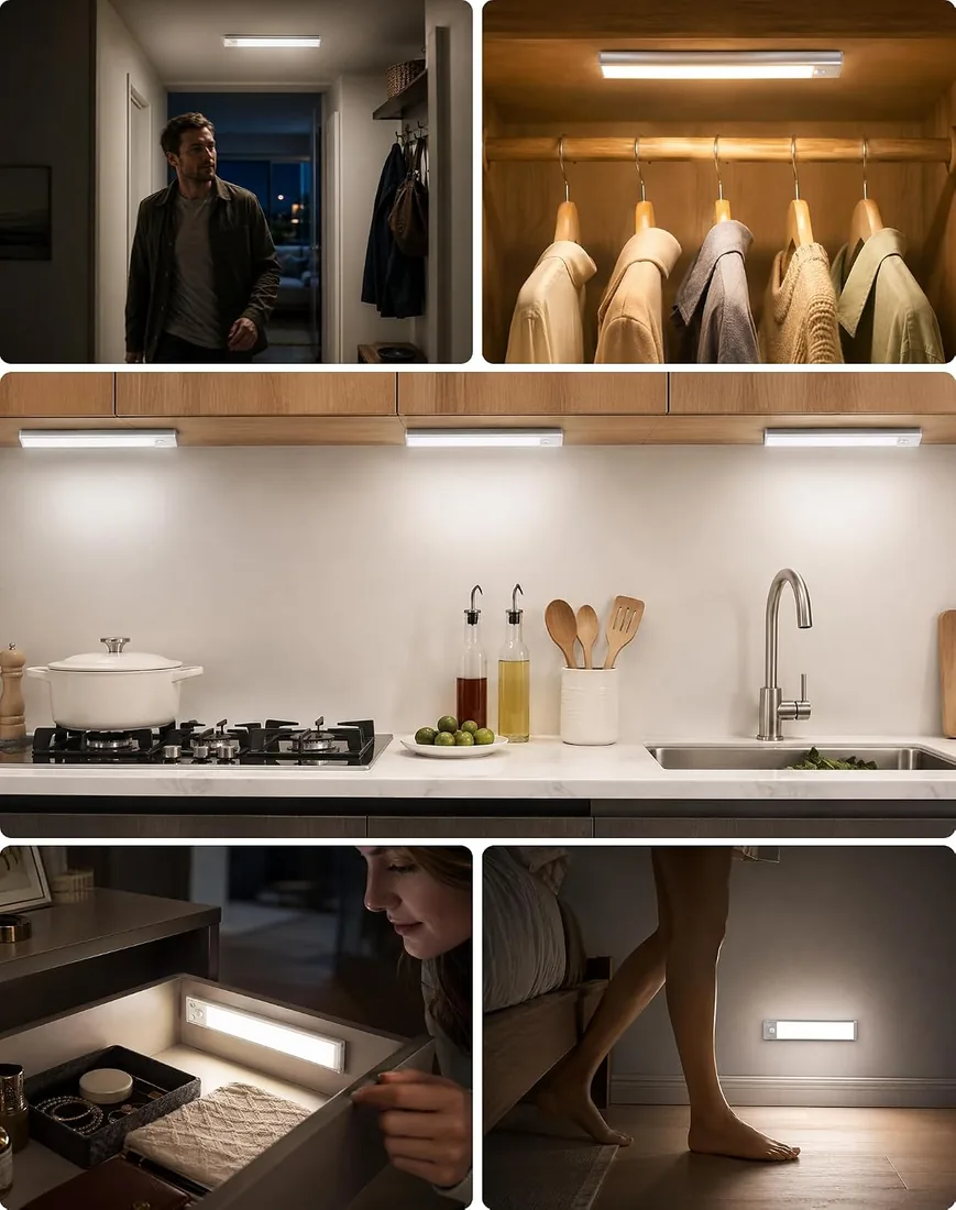 Luz LED Sensor Movimiento Cocina - Armario Luces Pilas Adhesiva Recargable | Magnetica Lampara sin Cables Bajo Mueble Interior Armarios Tira Lamparas Pared Barra Light Iluminacion Inalambrica Lights USB foto 3