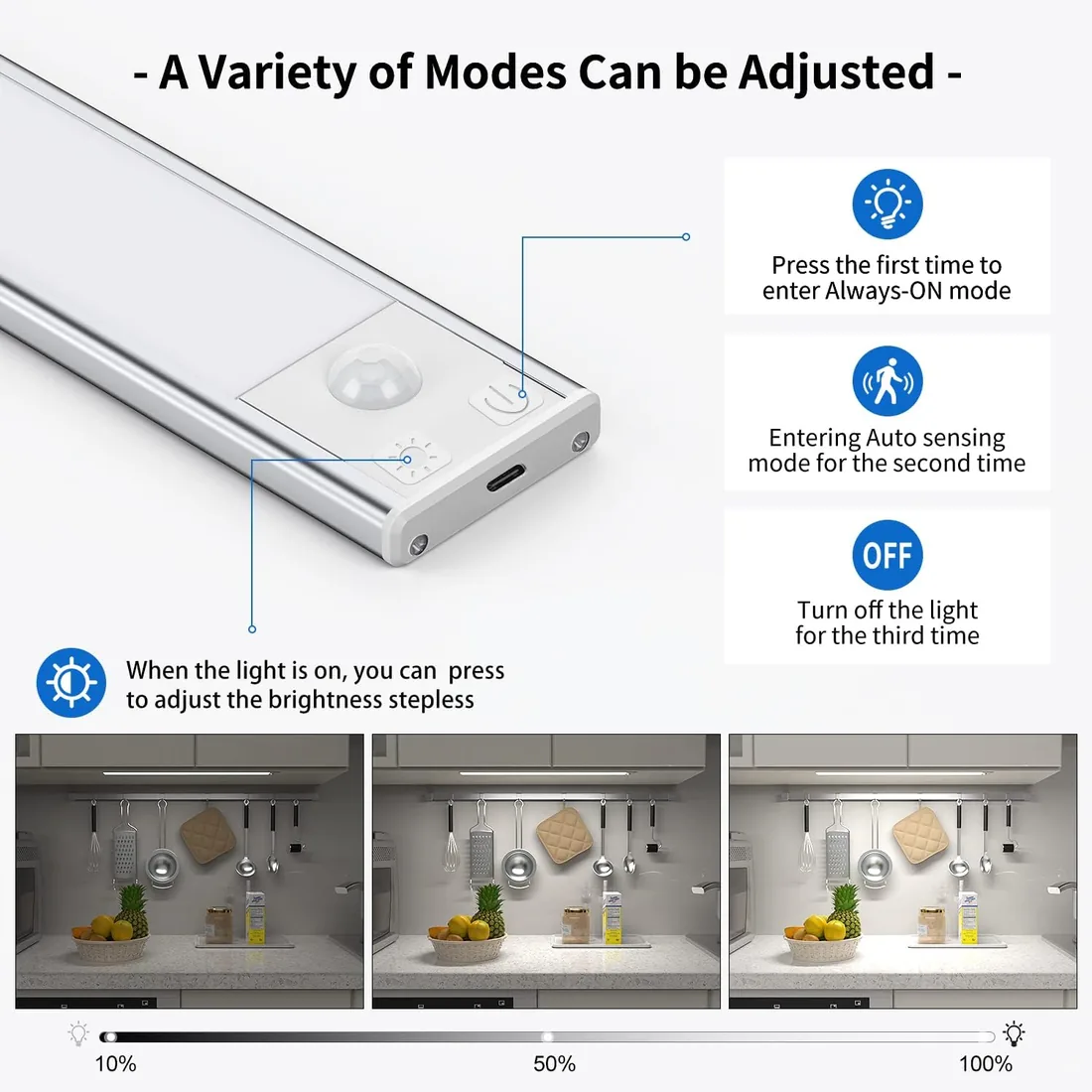 OUILA Luz de Armario con Sensor Movimiento 6500K Recargable Luz Nocturna, 41CM Regulable Lampara LED Adhesiva para Gabinete, Pasillo, Escalera, Sótano, Cocina, Garaje - 2PCS foto 3