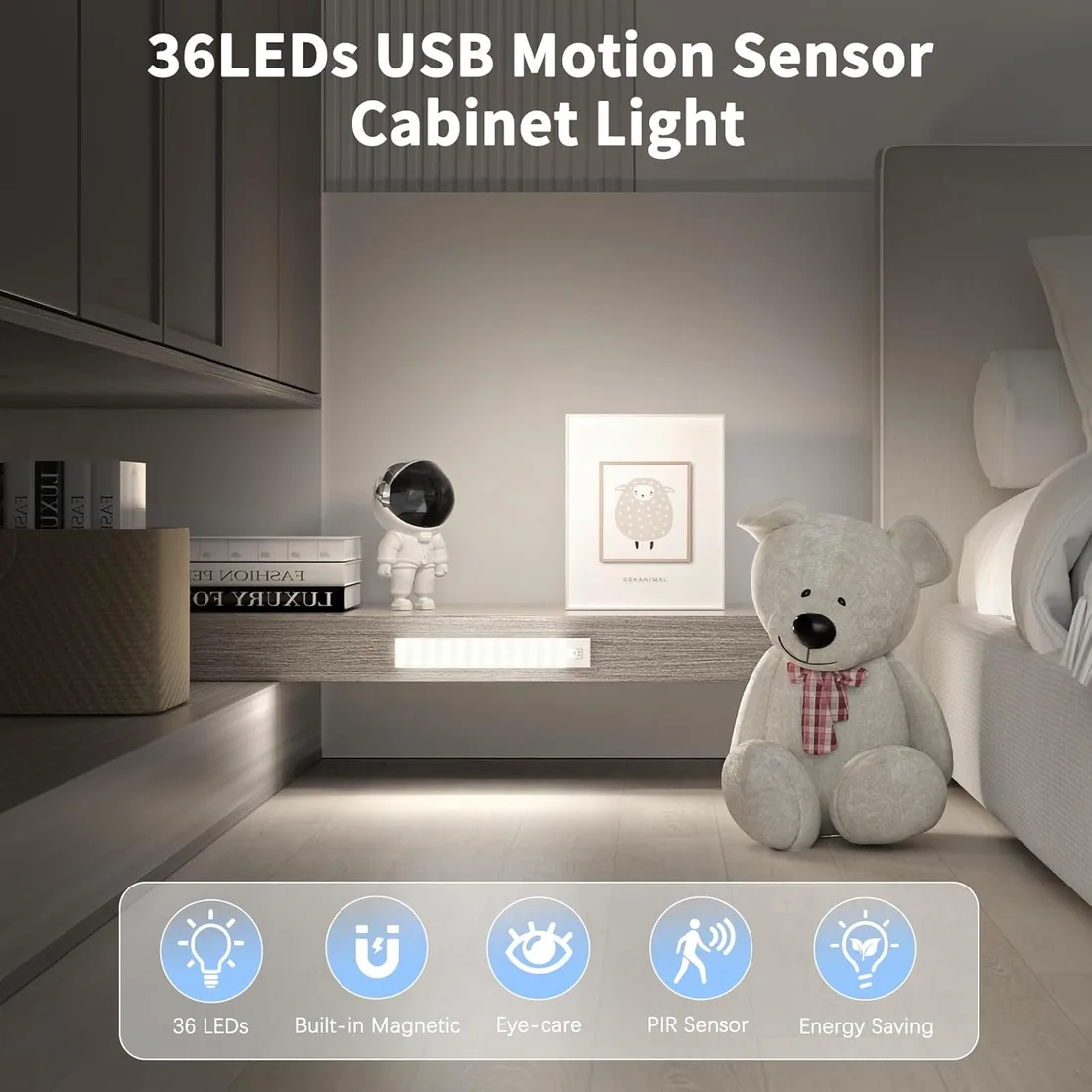 OUILA Luz LED Armario Magnética con Sensor Movimiento Blanco Natural 5000K 36 LEDs 4 Modos Luz LED Adhesiva USB Recargable 1000mAh Luce para Cocina, Armario, Escalera, Pasillo, Garaje-2 Piezas foto 3