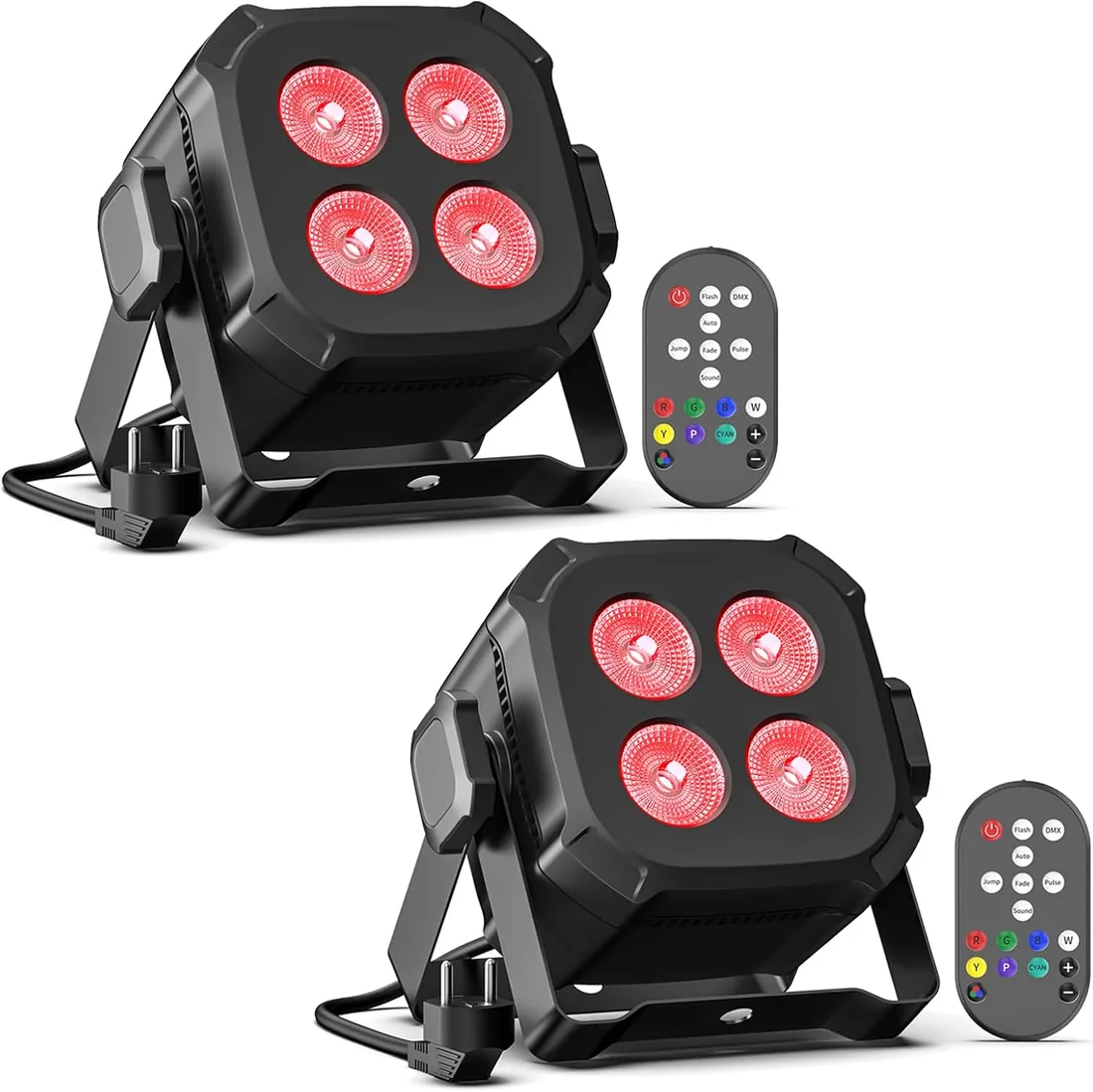2PCS RGBW Foco Par LED, 40W Luces Discoteca DMX 4/8CH con Control Remoto/Sonido Activado Luz de Escenario, Luces Fiesta para DJ, Bar, Boda, Halloween, Navidad