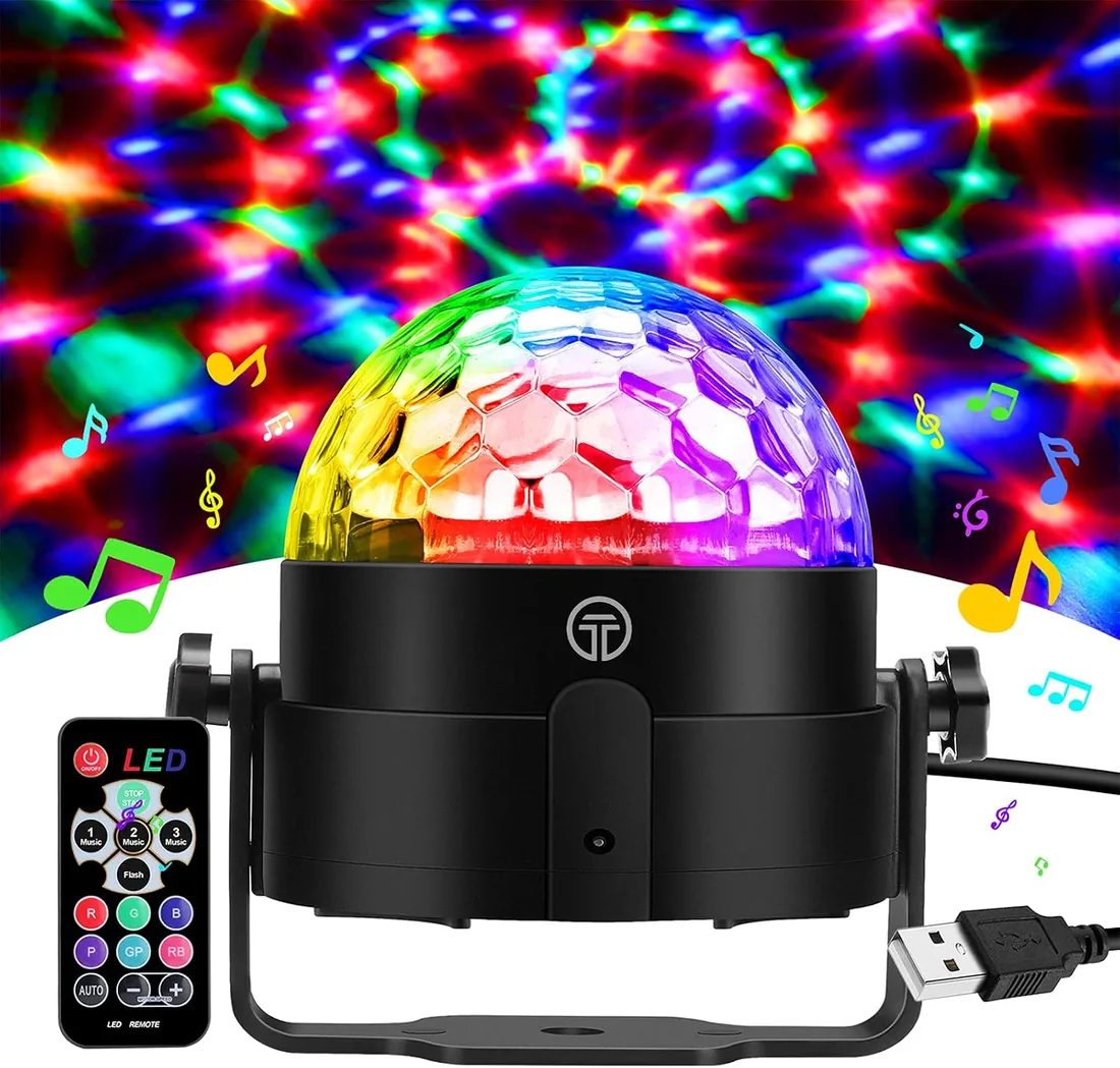 Bola Luces Discoteca LED, 7 Colores RGB Luz con Sonido Activado, 4M USB | Rotación de 360 , Ideal para Cumpleaños, Discoteca, Fiesta, Bar, Navidad, Bodas foto 2