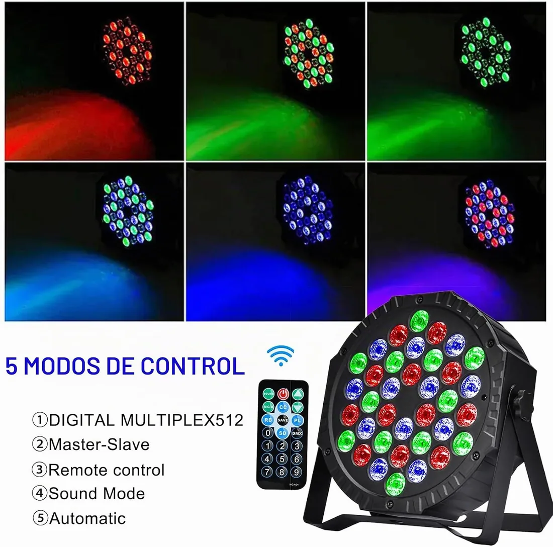 Luces de Discoteca Focos LED par con 36 LED Luz Discoteca Luces de Escenario 7 Efectos de Iluminación Luces para Fiestas con Mando a Distancia para DJ Discoteca Bar Halloween Cumpleaños Navidad foto 2