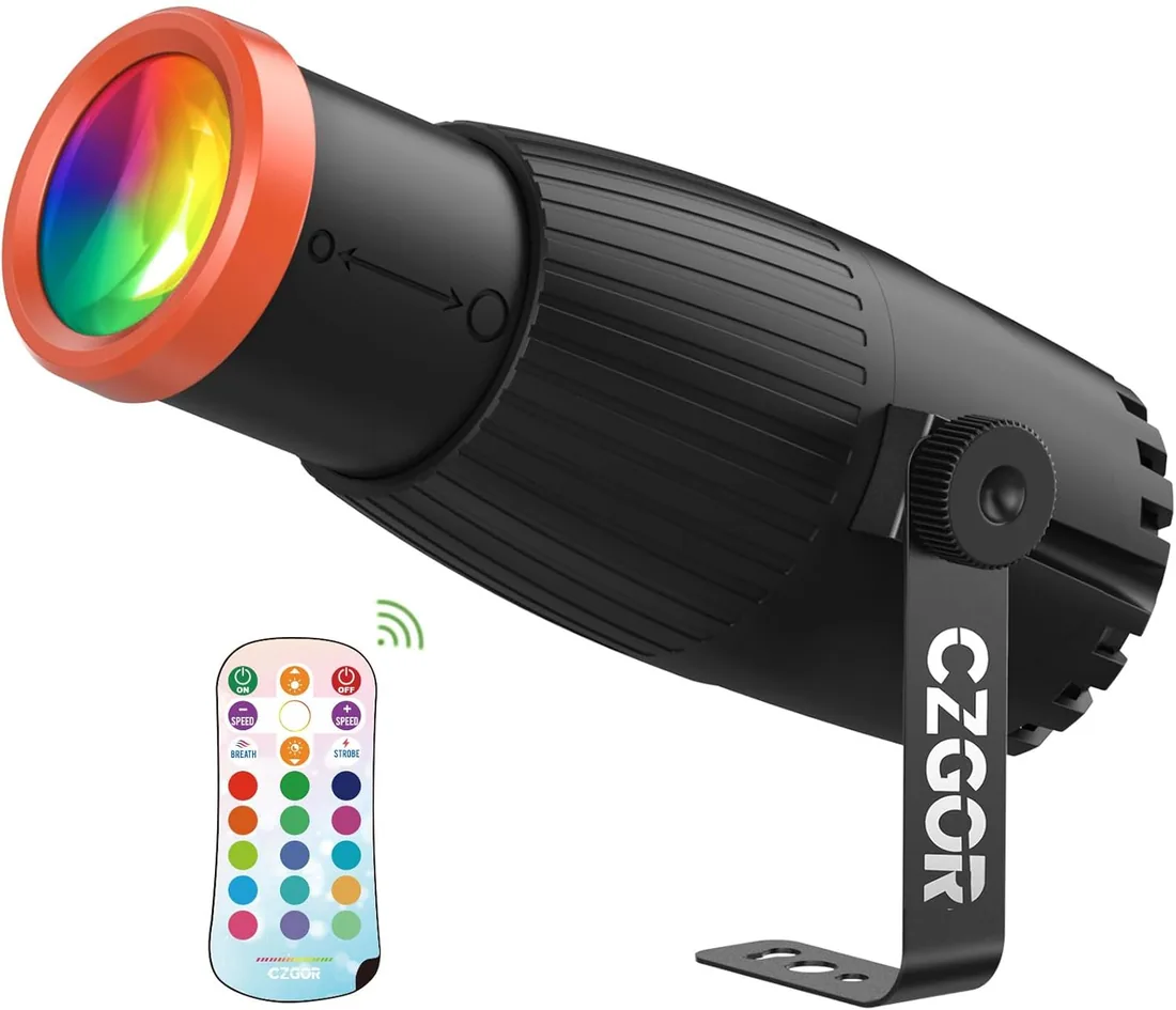 Luces Pinspot, Czgor Focos De Disco De Enfoque Manual, Luces Altas 16 Color LED 18W RGBW 4 En 1, Columnas Guía De Luz Súper Brillantes, Iluminación Efecto Escenario para Bola Discoteca Fiesta DJ Boda