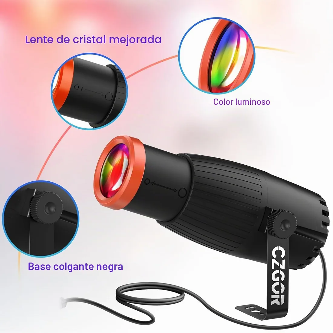 Luces Pinspot, Czgor Focos De Disco De Enfoque Manual, Luces Altas 16 Color LED 18W RGBW 4 En 1, Columnas Guía De Luz Súper Brillantes, Iluminación Efecto Escenario para Bola Discoteca Fiesta DJ Boda foto 3