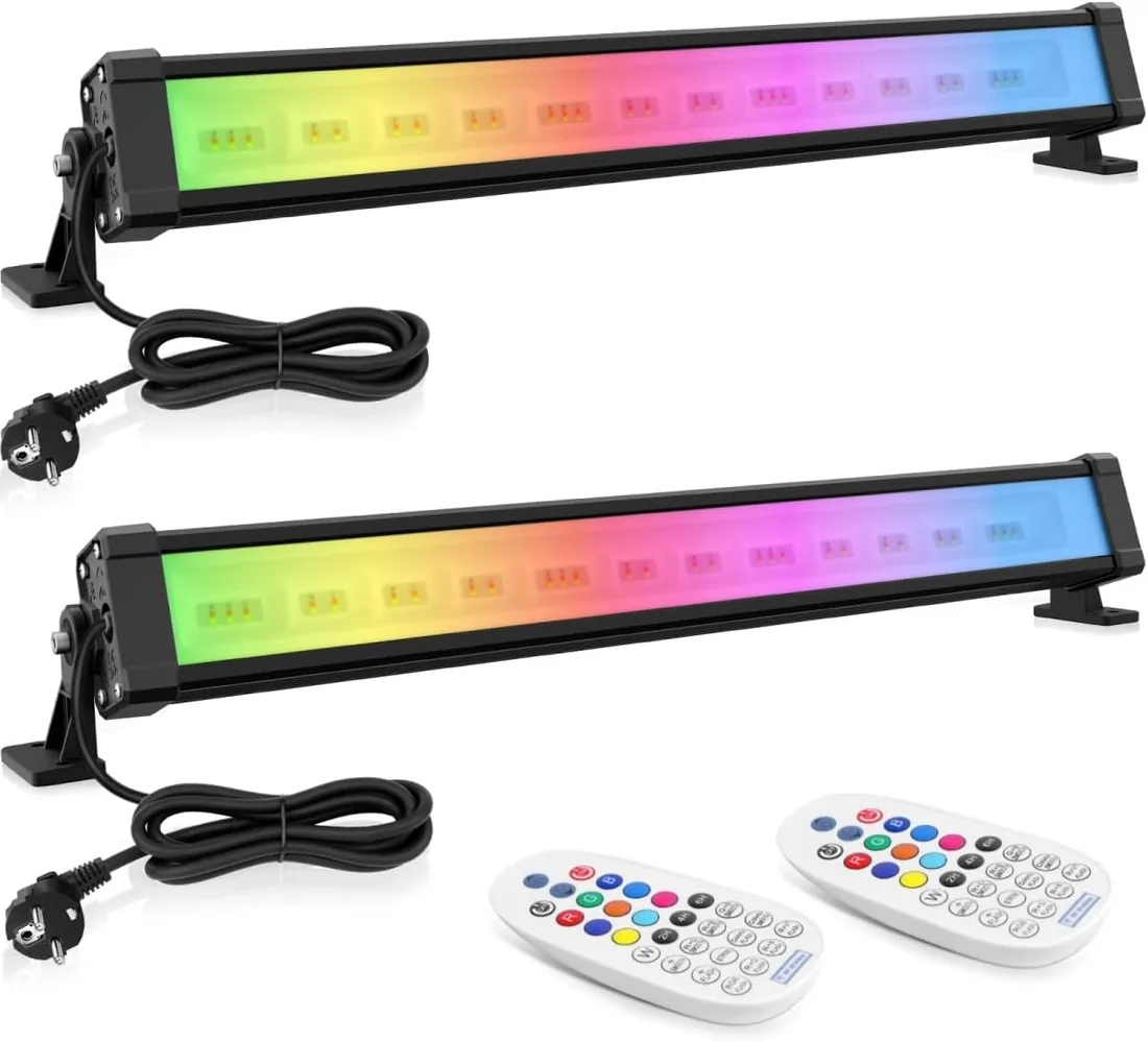MEIHUA Foco RGB Exterior 42W Barra de Luz LED RGB con Mando a Distancia | 10 Colores, 30 Modos Dinámicos, 6 Brillos, IP66 Impermeable, Función de Memoria, Temporizador, Control Remoto de 12 m