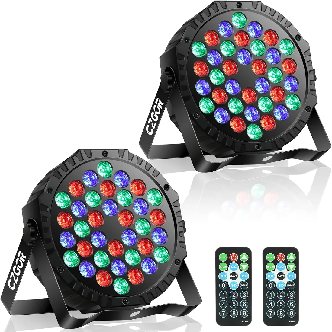 Paquete de 2 luces LED para escenario, 36 W, RGB DJ, con reproducción automática activada por sonido por control remoto y control DMX, luces ascendentes para eventos, bodas, fiestas, clubes