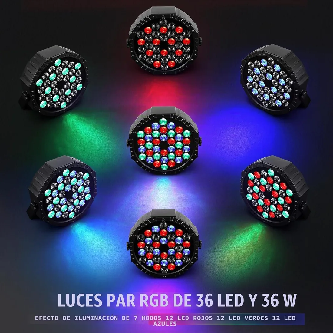 Paquete de 2 luces LED para escenario, 36 W, RGB DJ, con reproducción automática activada por sonido por control remoto y control DMX, luces ascendentes para eventos, bodas, fiestas, clubes foto 2